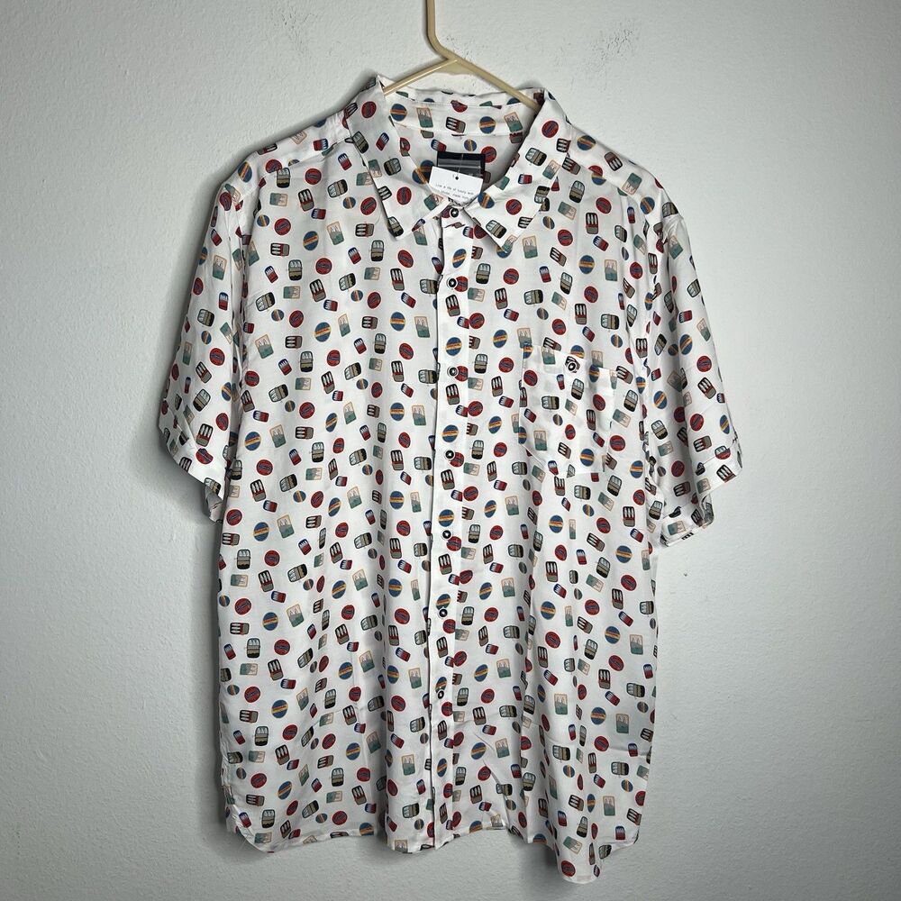 Magaschoni Men's Shirt Short Sleeve Casual sardine print Size XL